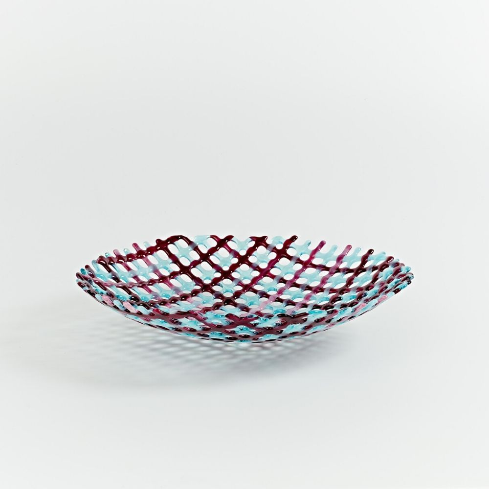 WBOL103    Irish Weave Round Bowl in Cranberry & Aqua