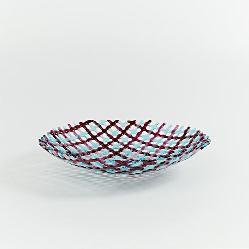 WBOL103    Irish Weave Round Bowl in Cranberry & Aqua