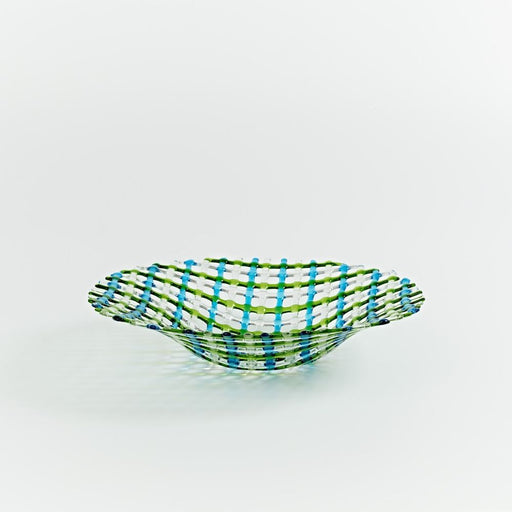 WBOL107    Irish Weave Round Flared Bowl in Blue & Green
