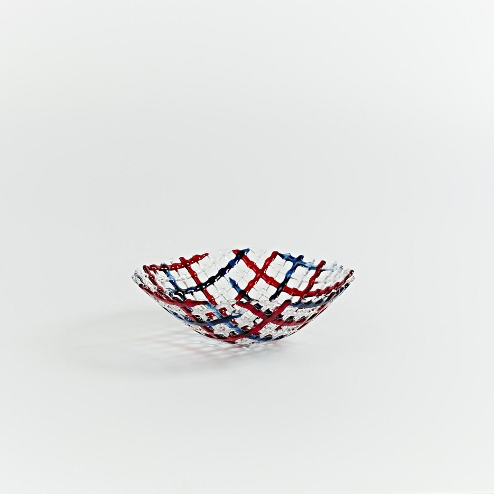 WBOM201  Irish Weave Small Round Bowl in Blue & Red