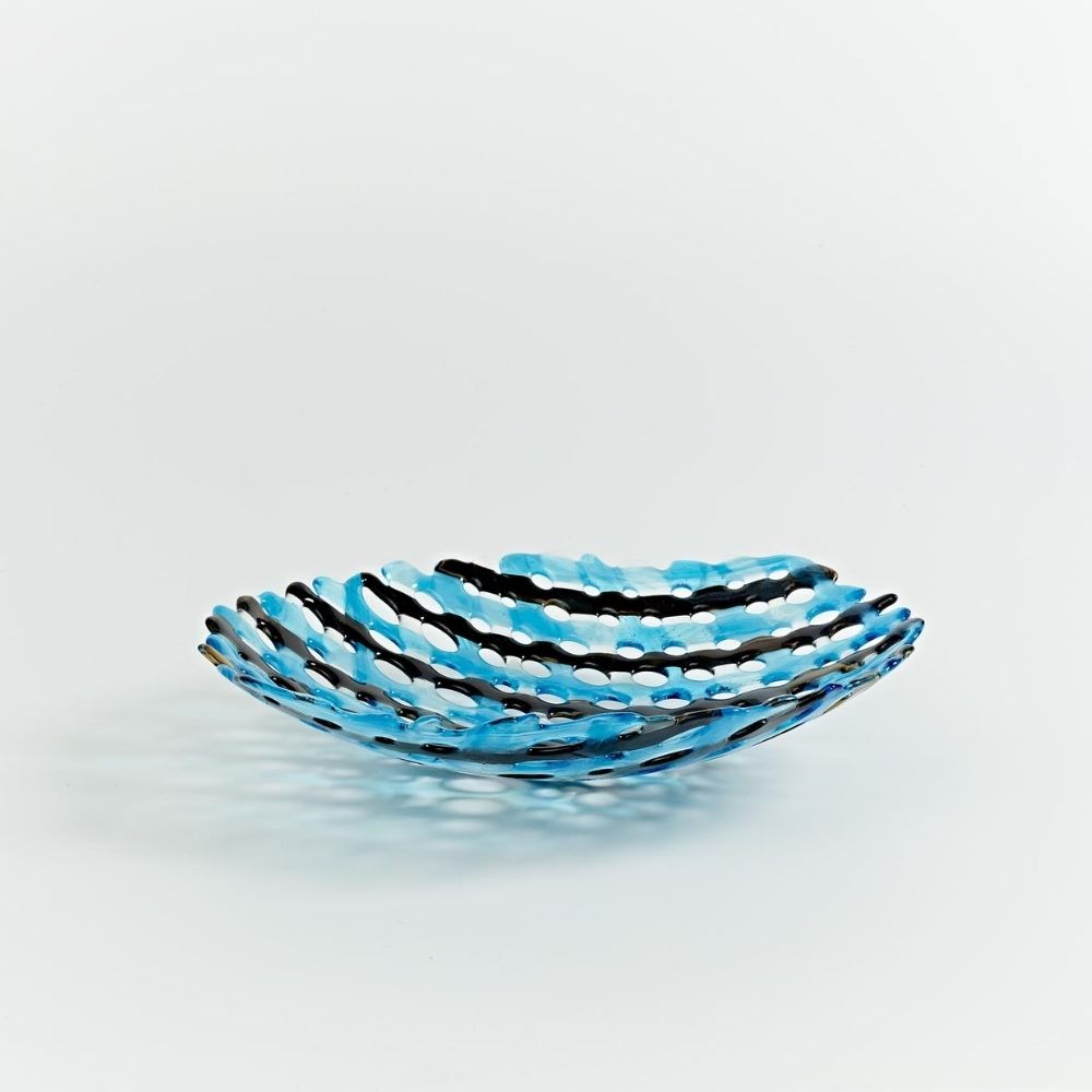 WBOL109    Irish Weave Round Bowl in Brown & Blue